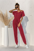 Load image into Gallery viewer, Cut Out V-neck Drawstring Jumpsuit
