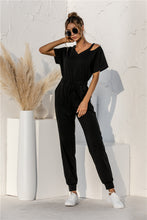 Load image into Gallery viewer, Cut Out V-neck Drawstring Jumpsuit
