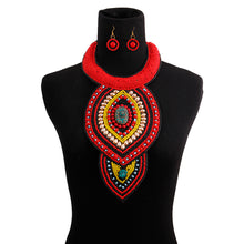 Load image into Gallery viewer, Black and Red Beaded Bib Necklace Set
